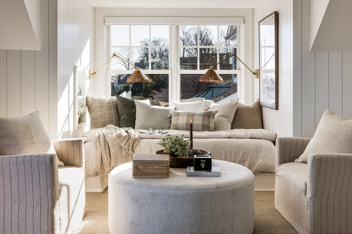Attic living room in Coastal Connecticut by Pure Salt