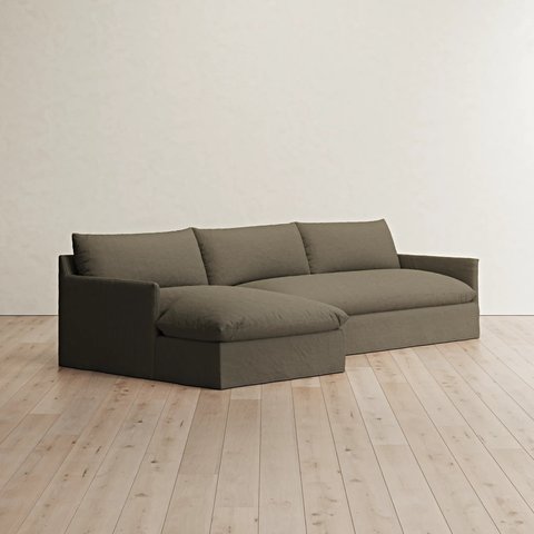 Dusty Sectional // Chaise / Left Facing / Olive Linen Blend