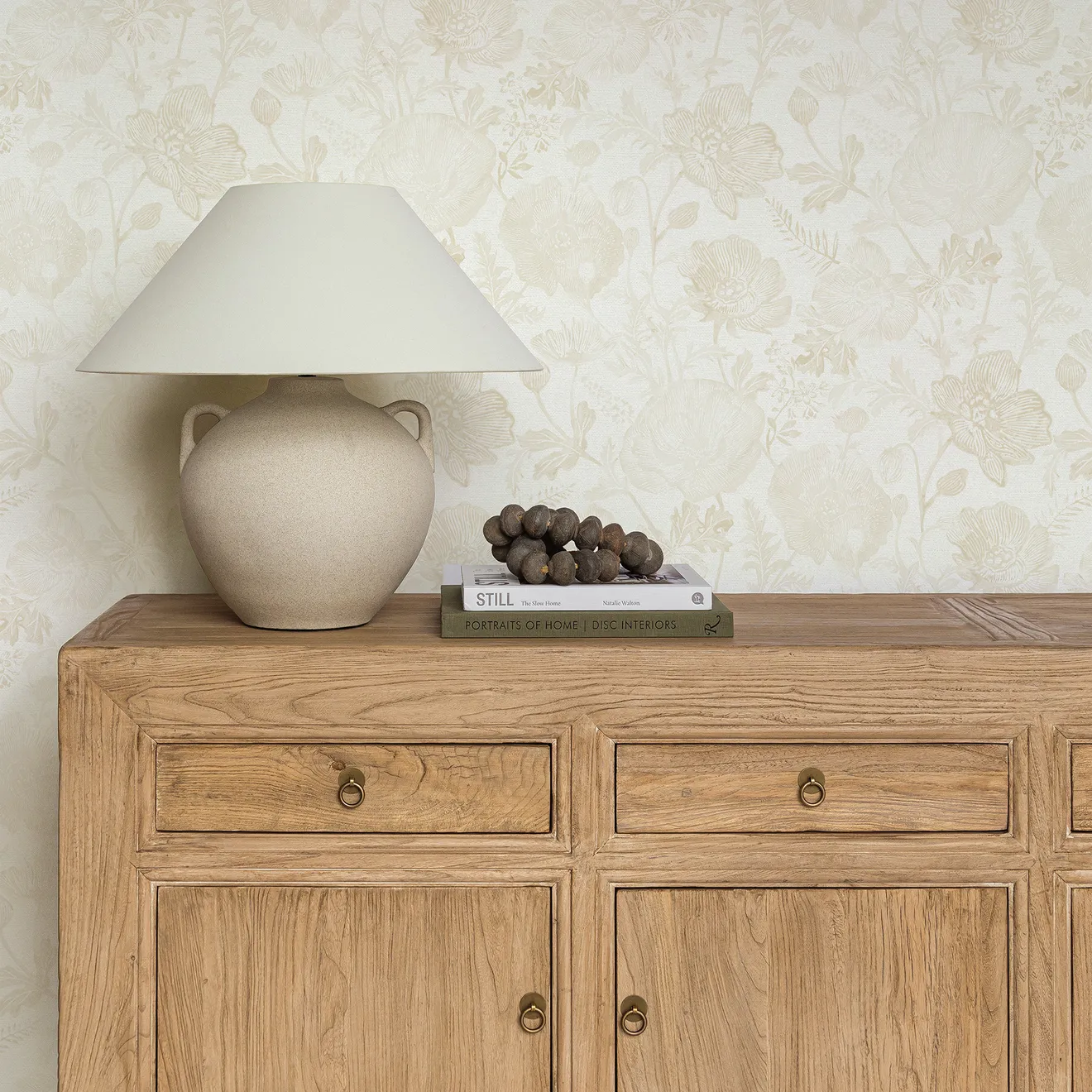 Pure Salt x Tempaper Co: Ivory Poppies peel stick wallpaper