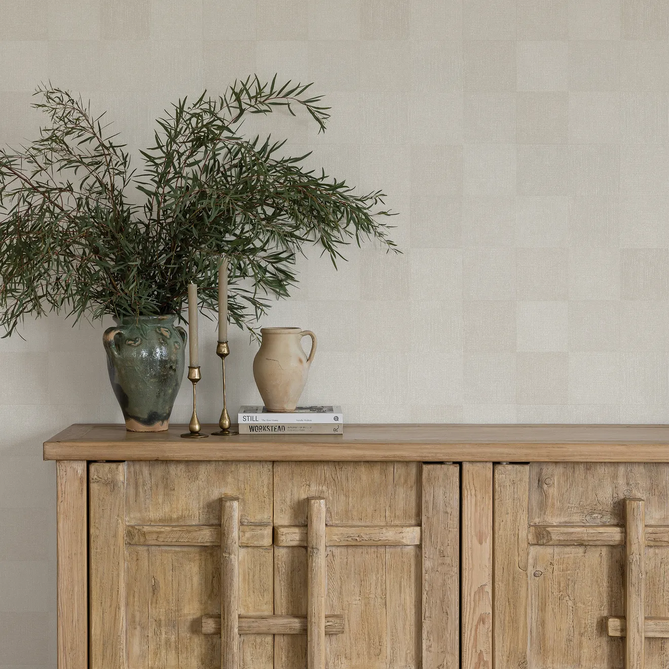 Pure Salt x Tempaper Co: Bone Textured Check peel stick wallpaper