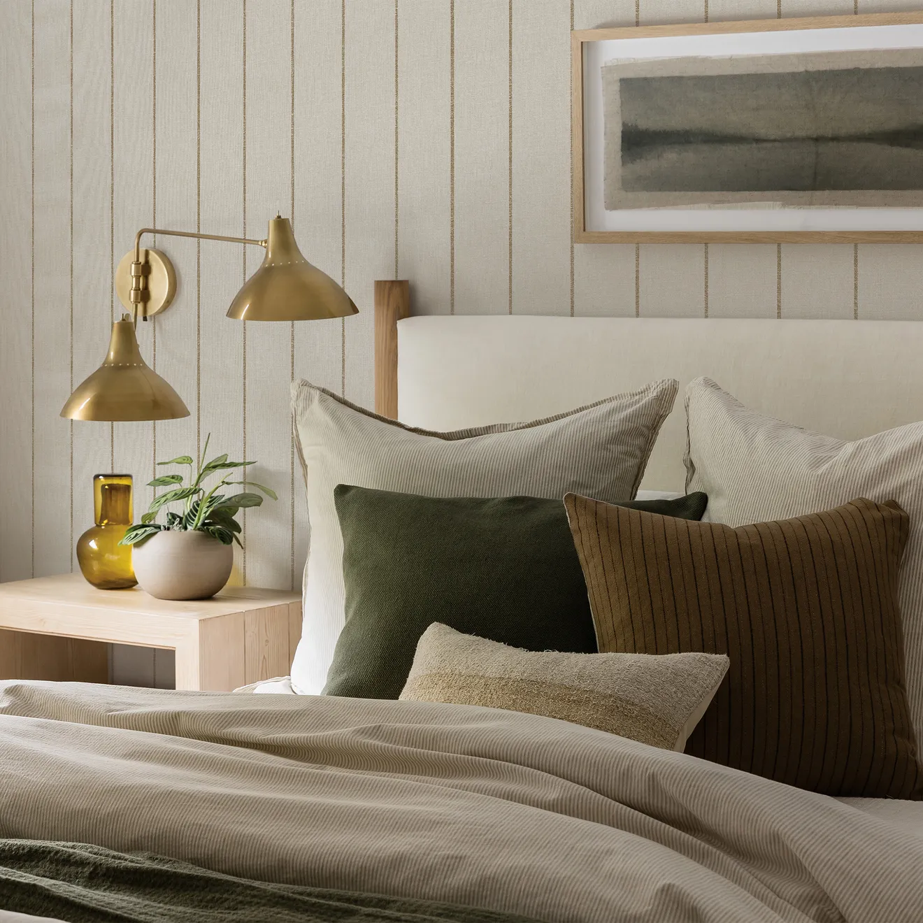 Pure Salt x Tempaper Co: Cocoa Bursa Stripe peel stick wallpaper bedroom