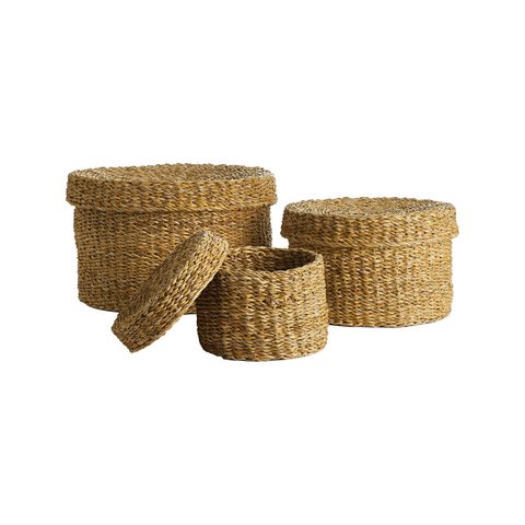 Seagrass Round Lidded Baskets, Set Of 3-featured