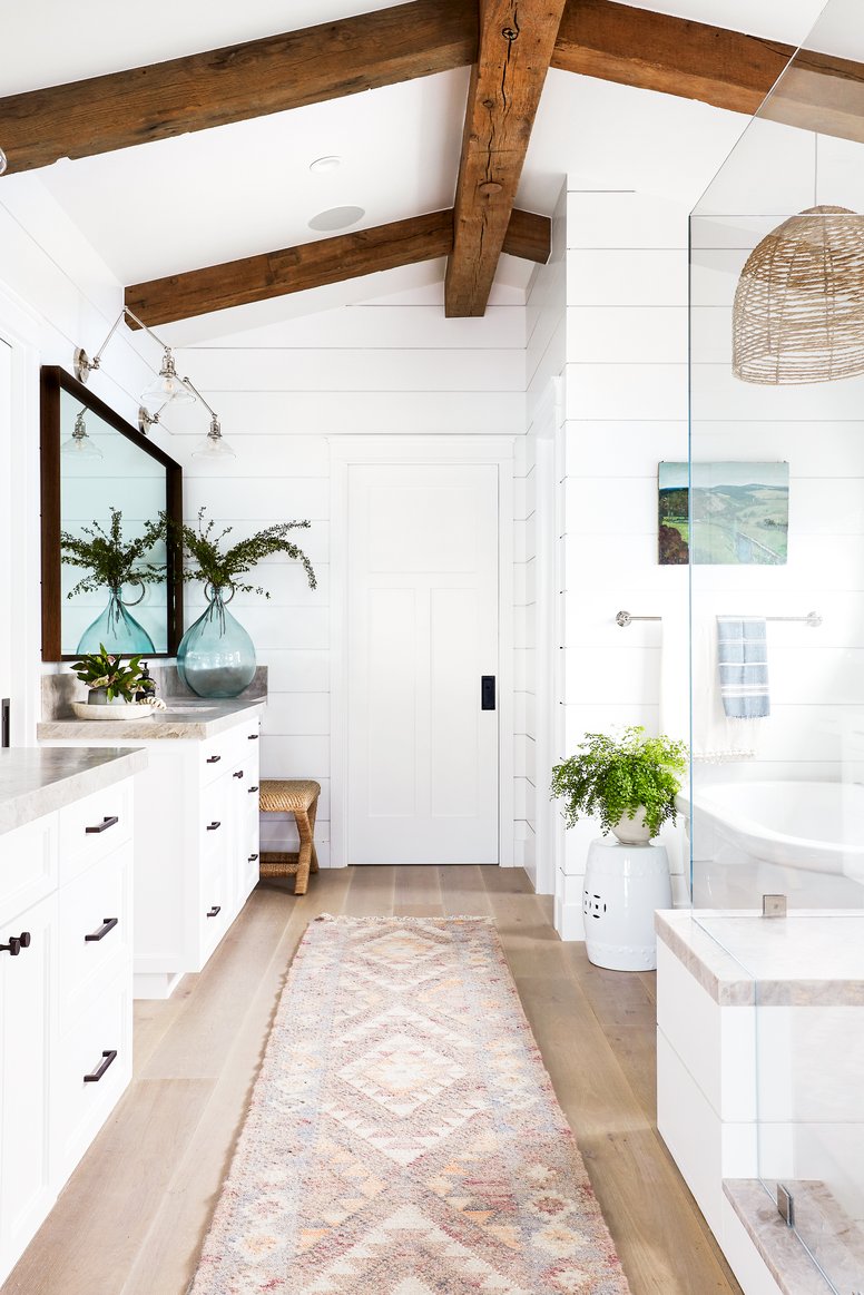 Primary Suite bedroom exposed beams in Three Arch Bay by Pure Salt