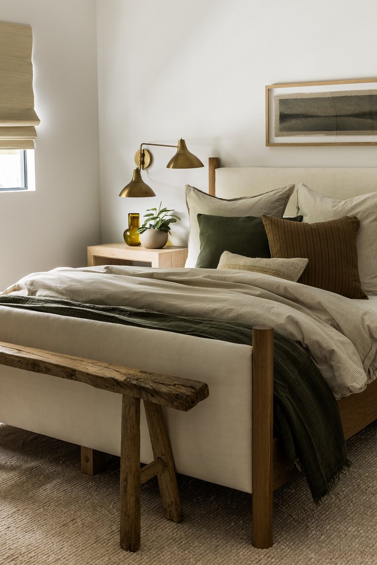 Guest bedroom with bench in Malibu