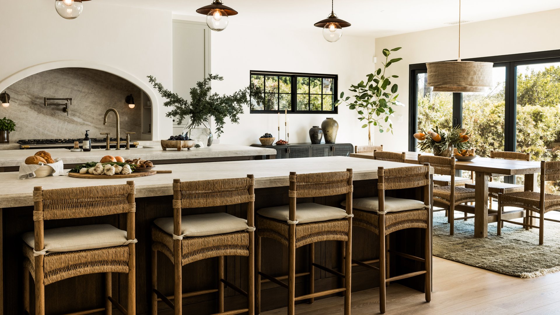 Kitchen Island and dining in California Ranch