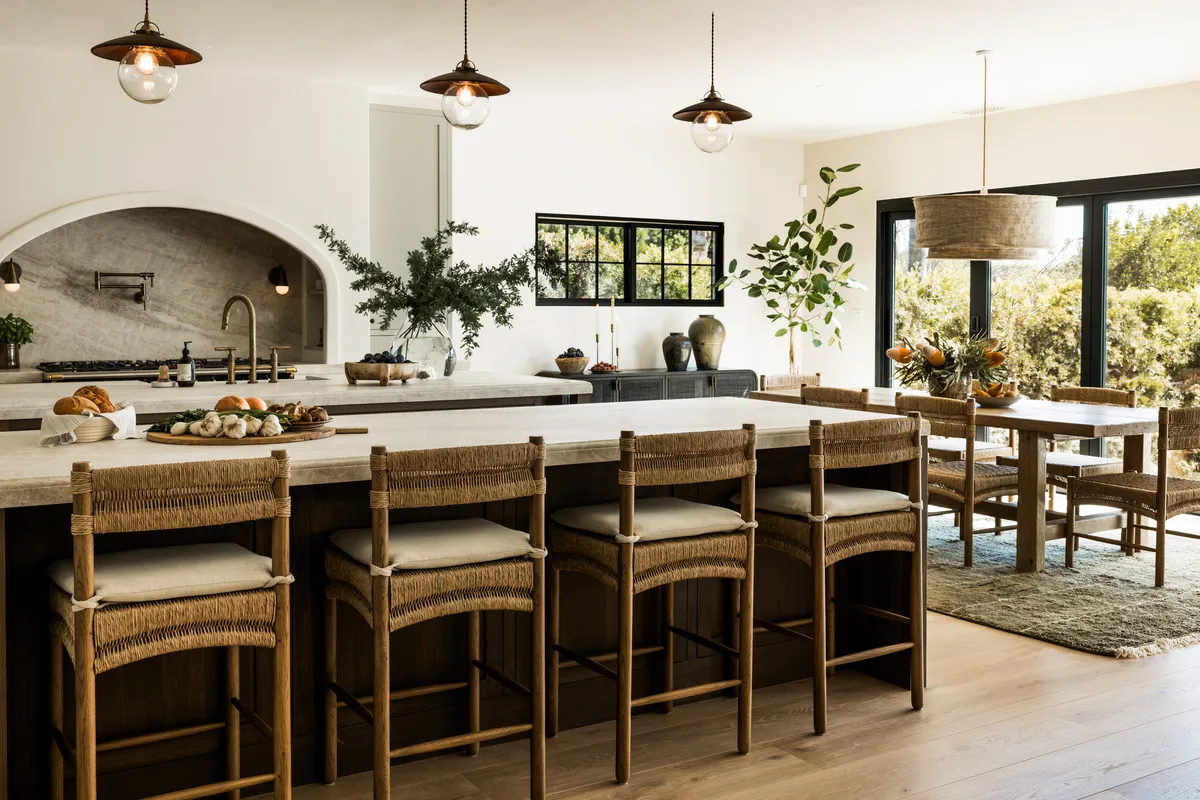 Kitchen Island and dining in California Ranch
