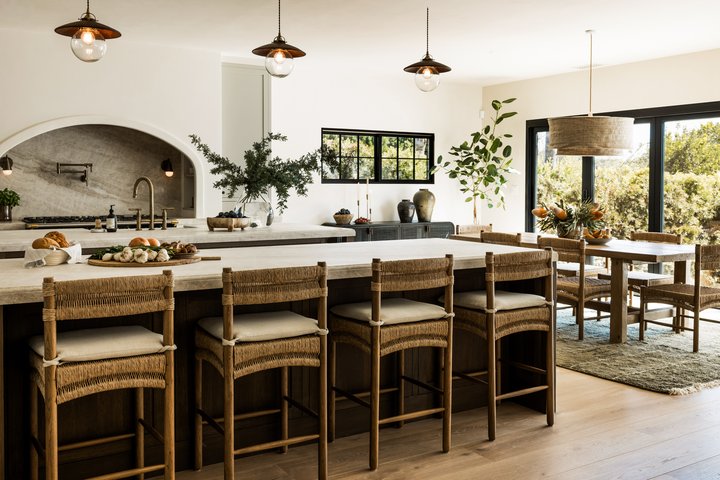 Kitchen Island and dining in California Ranch