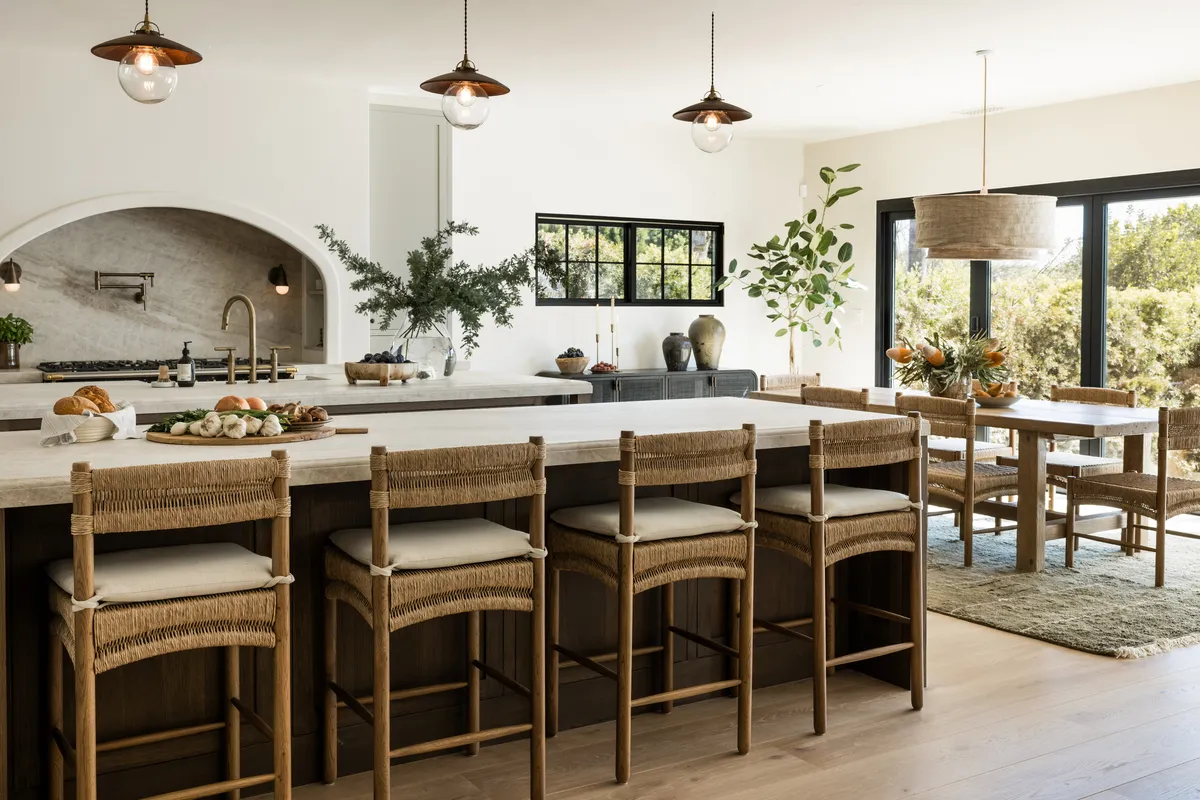 Kitchen Island and dining in California Ranch
