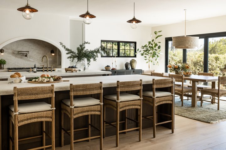 Kitchen Island and dining in California Ranch