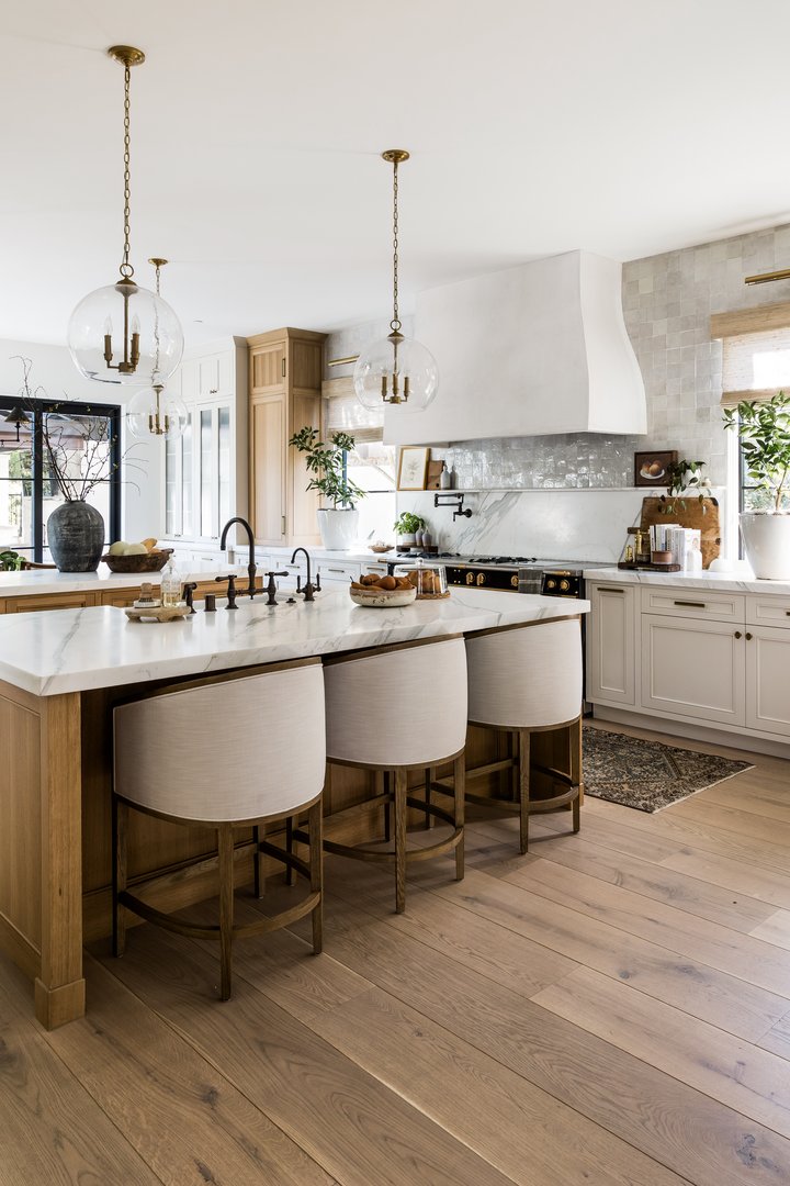 Kitchen island seating and lighting in Shady Canyon