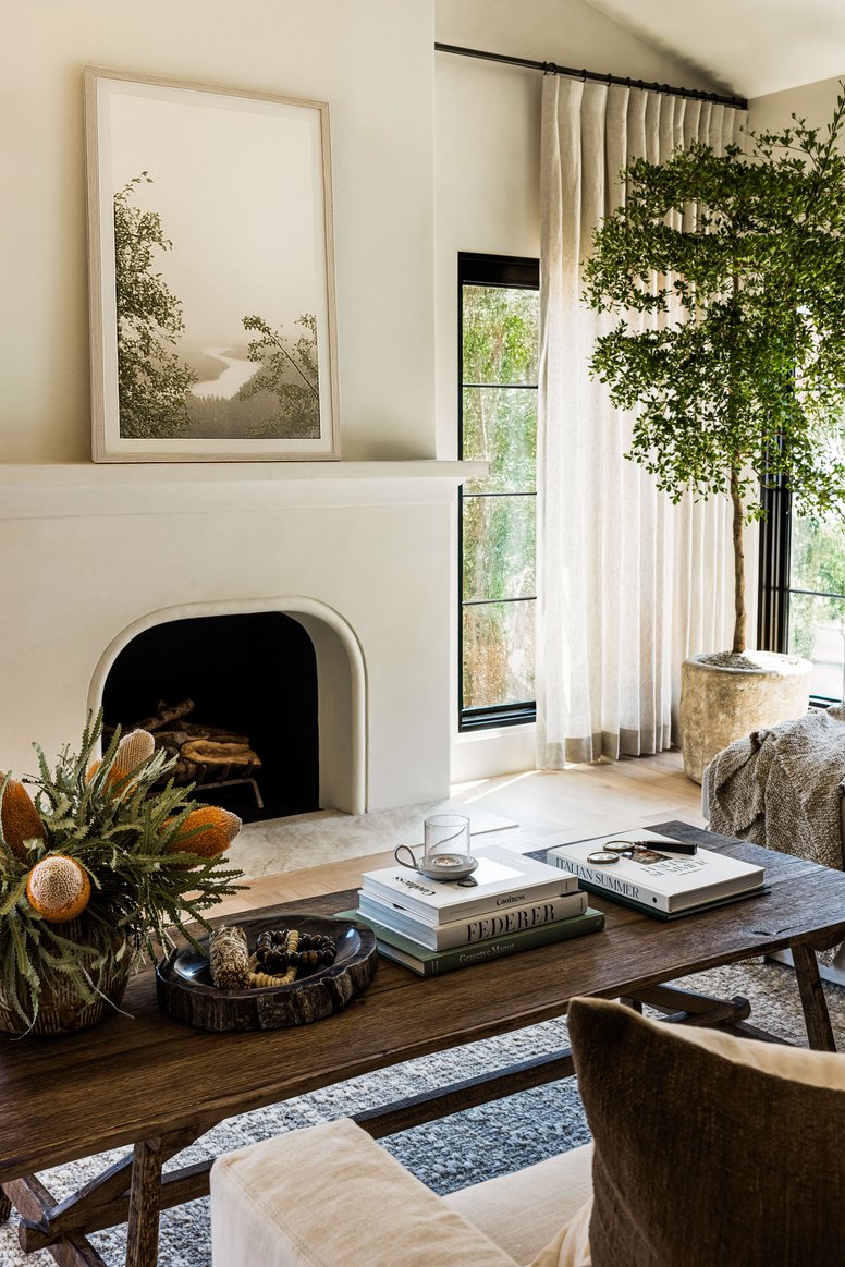 Living Room fireplace in California Ranch