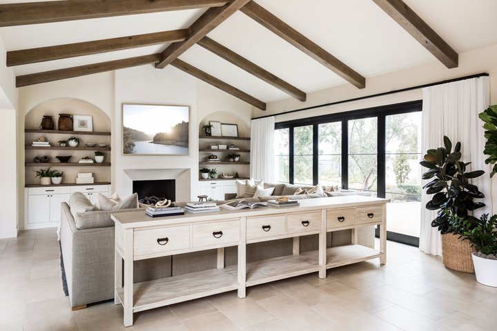 Living Room exposed beams in Coastal Canyon