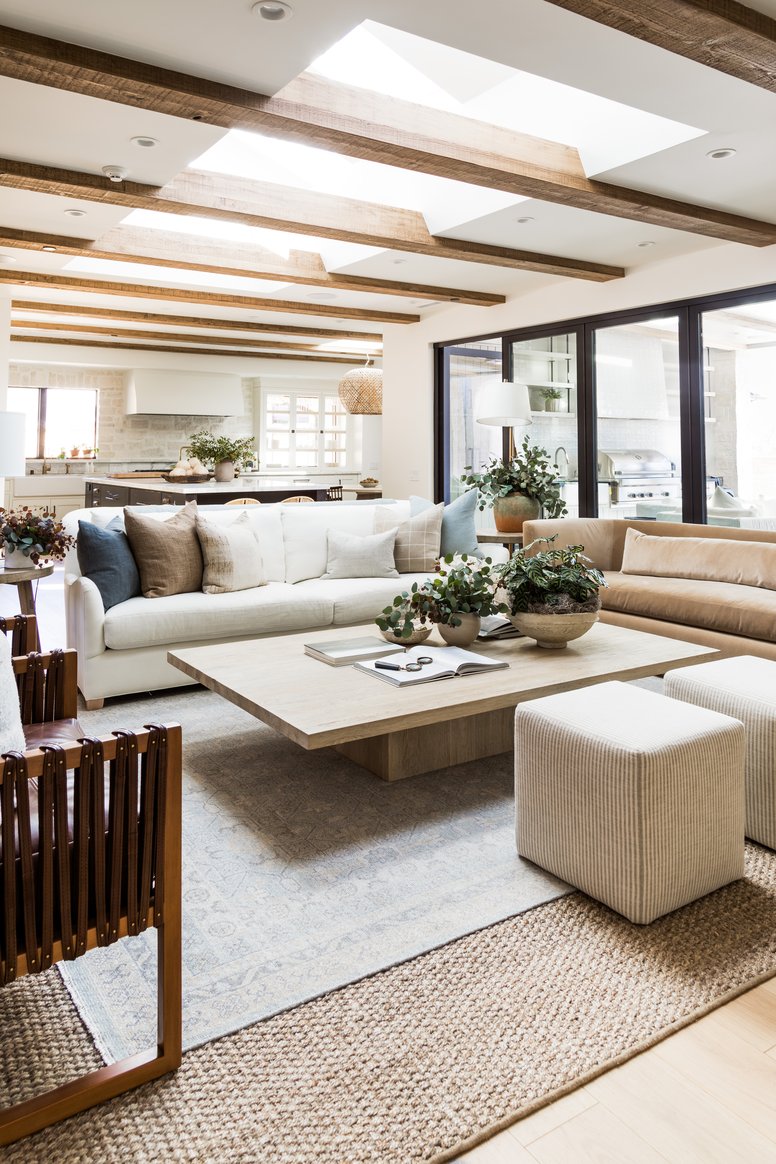 Living Room with exposed beam in Los Gatos