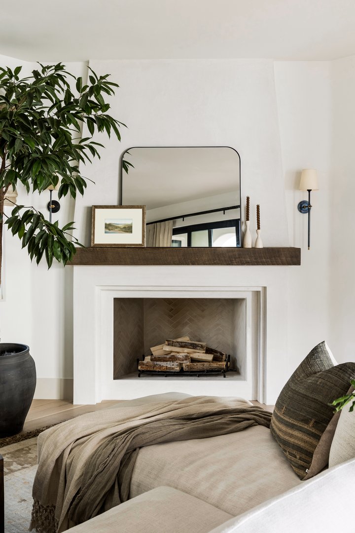 Living room fireplace in Shady Canyon