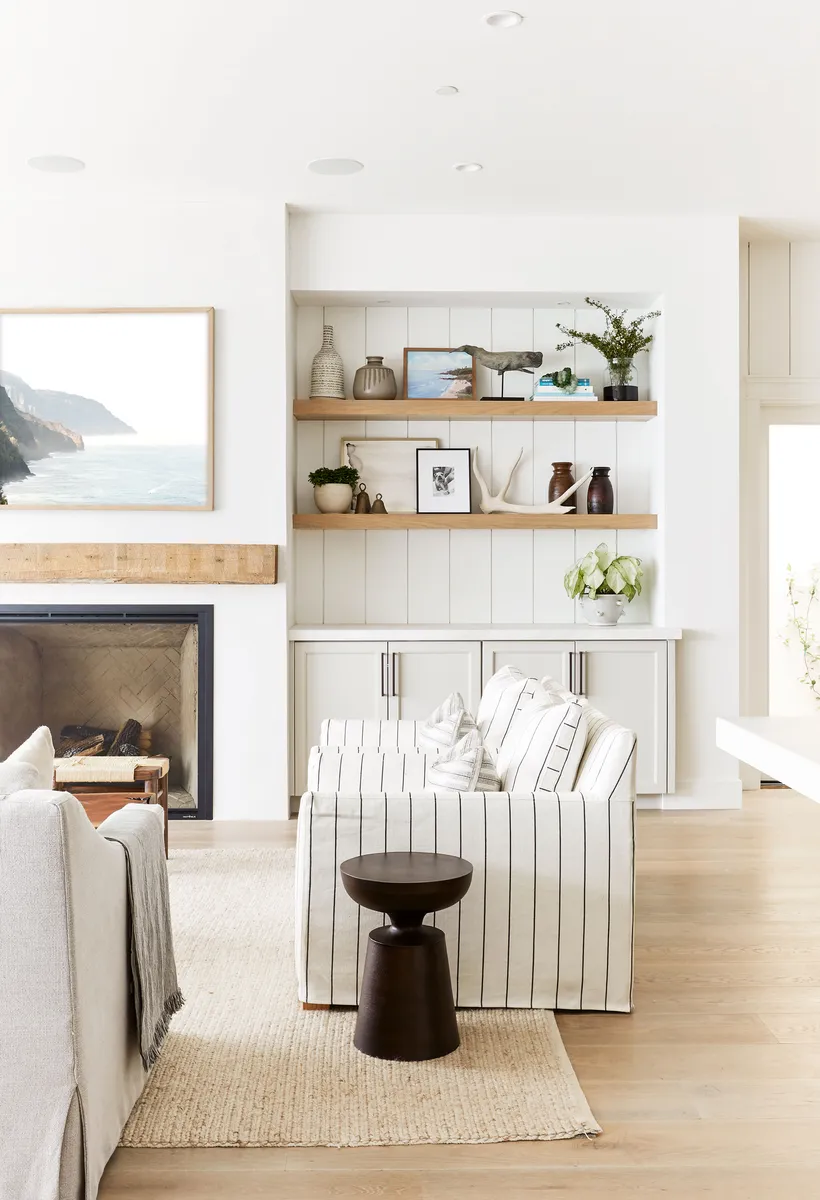 Living room fireplace in Three Arch Bay
