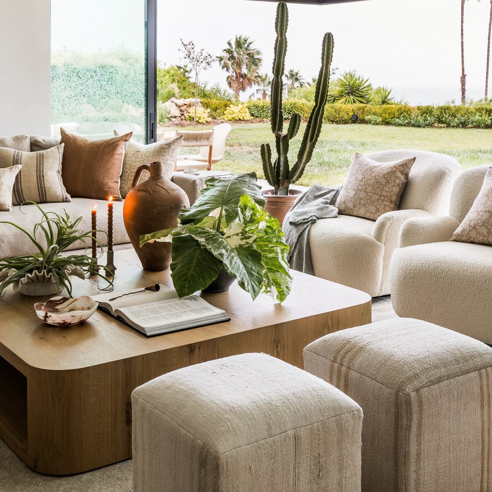 Living room seating in Malibu