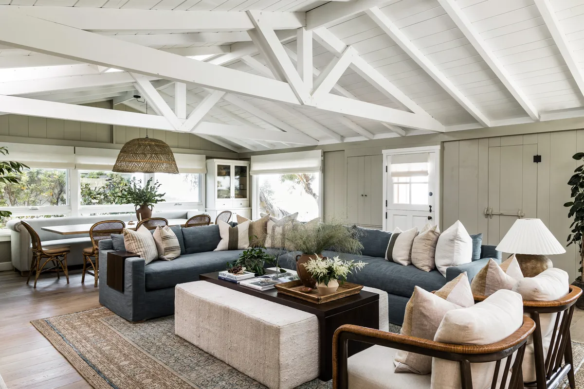 Living Room exposed beams in Laguna Beach