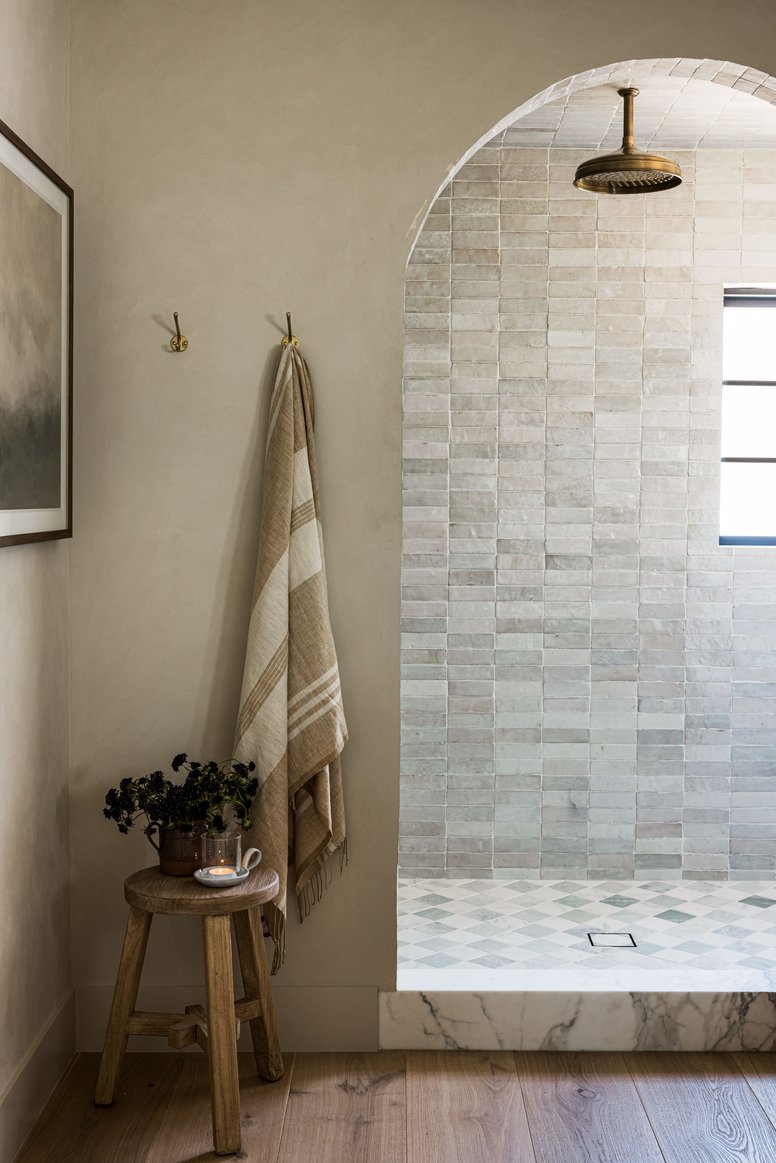 Primary Suite tiled shower in California Ranch