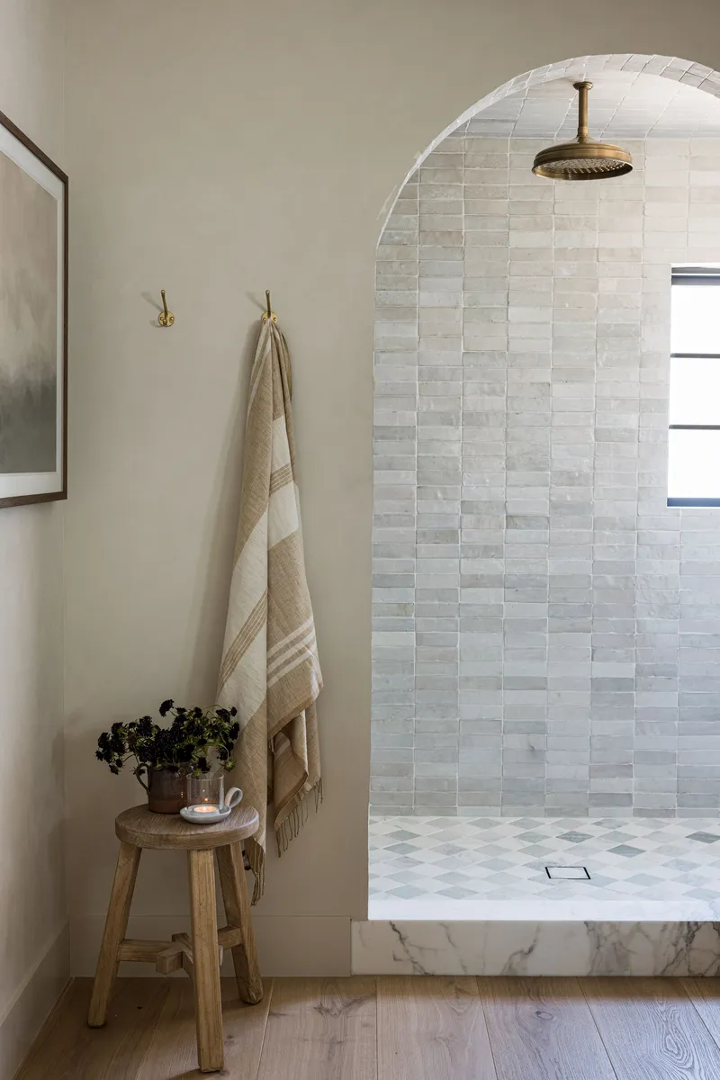 Primary Suite tiled shower in California Ranch